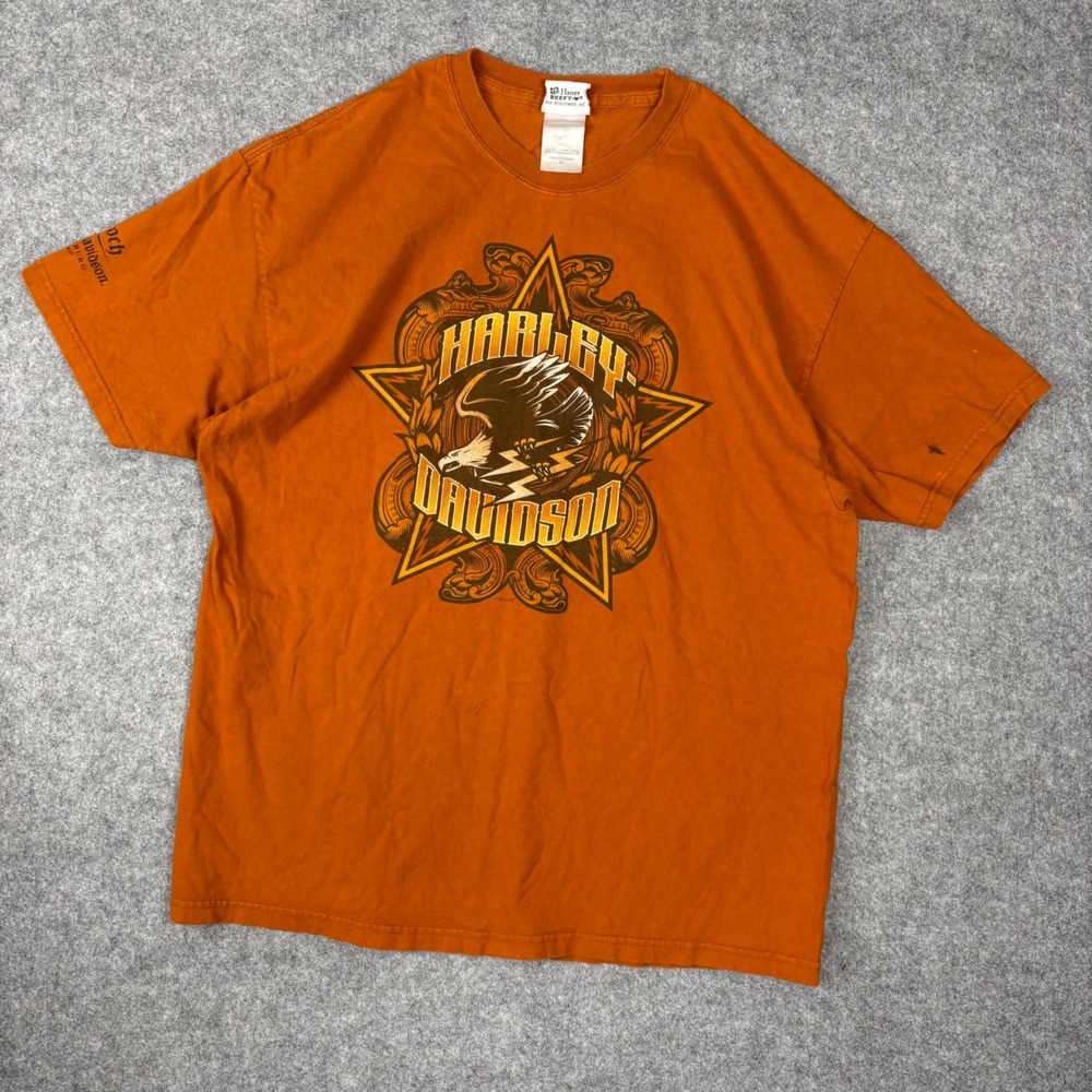 Harley Davidson T-Shirt Mens XL Orange Eagle Star Graphic 2011 Shenandoah VA